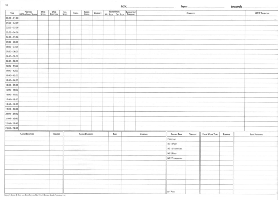 Browns - Bridge and Deck Logbook (3 month)