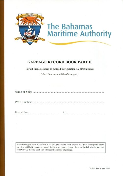 Bahamas Maritime Authority Garbage Record Book Bahamas (Part 2)