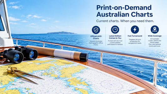Print-on-Demand Australian Charts on a boat deck, useful for marine and trade customers needing fast chart supply.