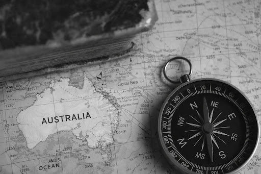 Official marine navigation books in Australia, compass on an Australian nautical chart.