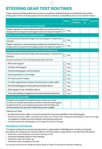 compare product Steering Gear Test Routines Checklist (2023)